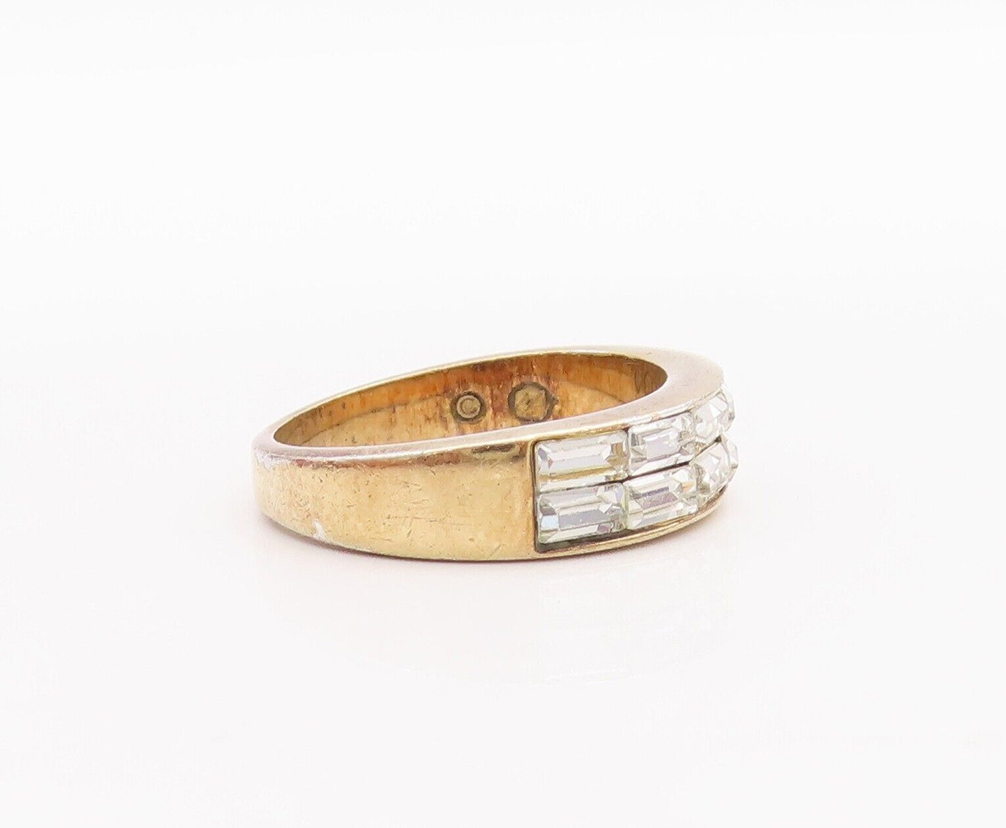 925 Sterling Silver Vintage Ring Rectangle Cut Double CZ Row Inlay Sz 7  RG28625