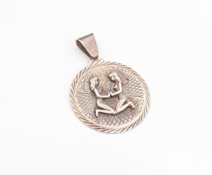 925 Sterling Silver Vintage Pendant Antique Gemini Zodiac Sign Carved   PT24585