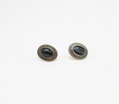 MEXICO 925 Sterling Silver  Vintage Black Onyx Oval Stud Earrings  EG1957