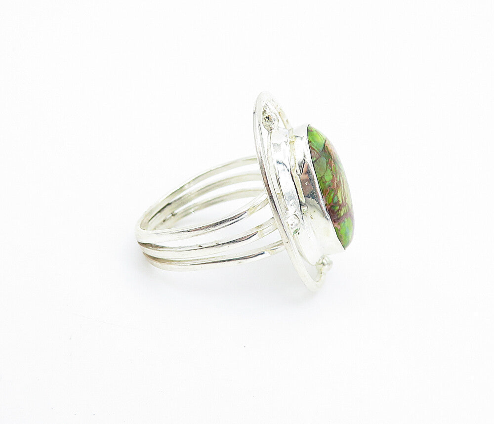 925 Sterling Silver  Green & Purple Jasper Shiny Cocktail Ring Sz 7.5  RG8036