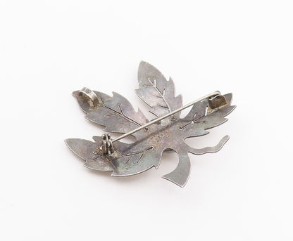 ISRAEL 925 Sterling Silver  Vintage Tiger's Eye Carved Leaf Brooch Pin  BP9402