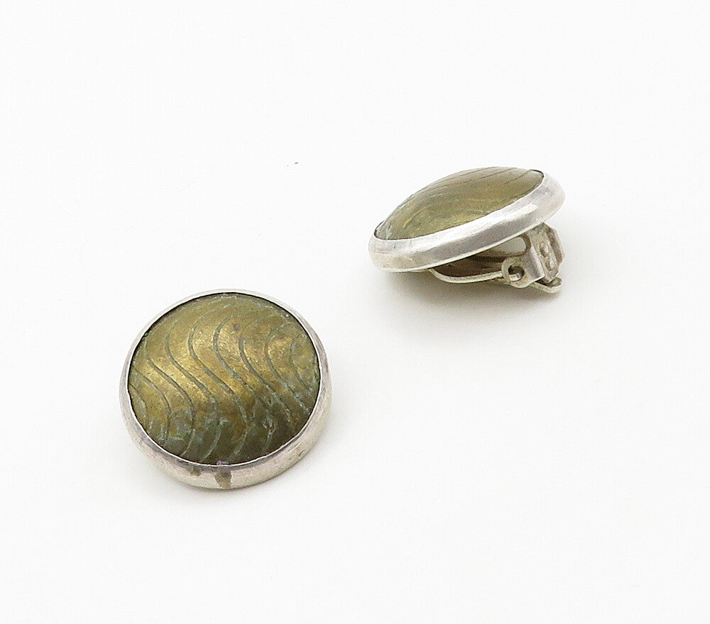 ISRAEL 925 Silver  Vintage Two Tone Non Pierce Button Drop Earrings  EG8134