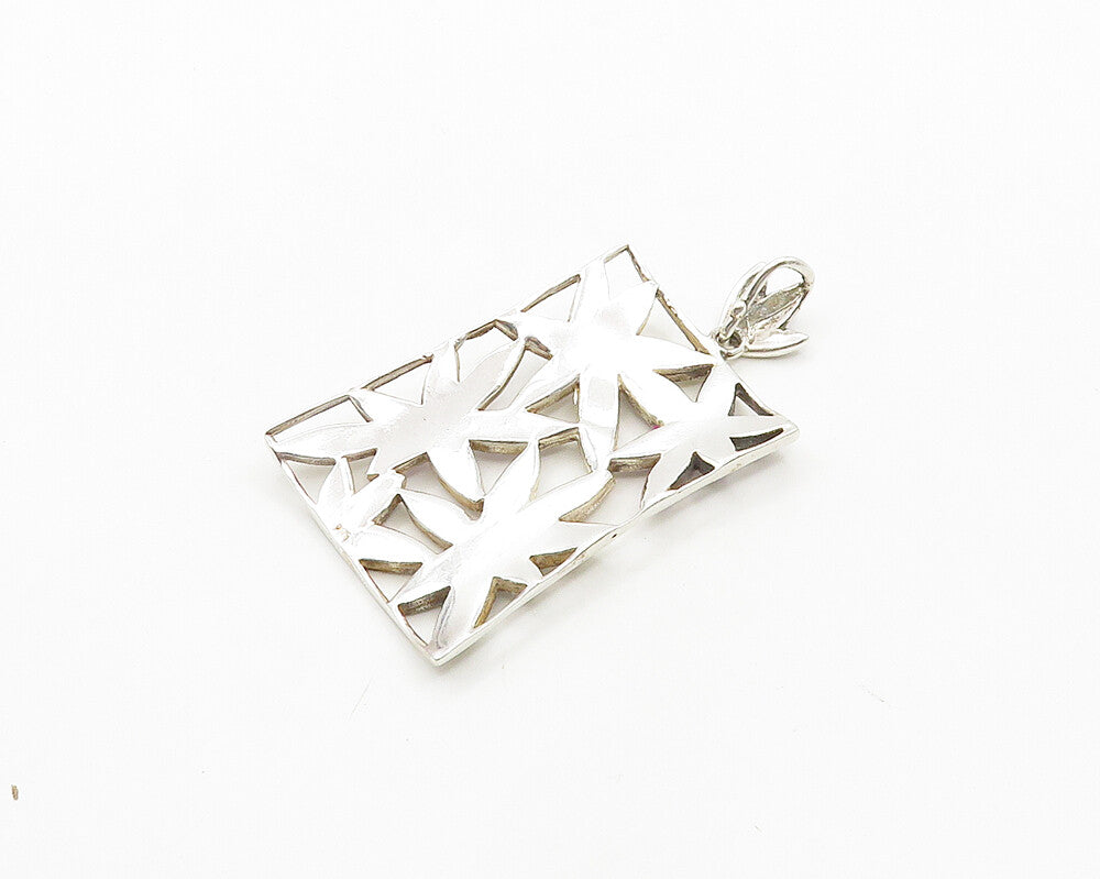 925 Sterling Silver  Vintage Mother Of Pearl Floral Cutout Pendant  PT15398