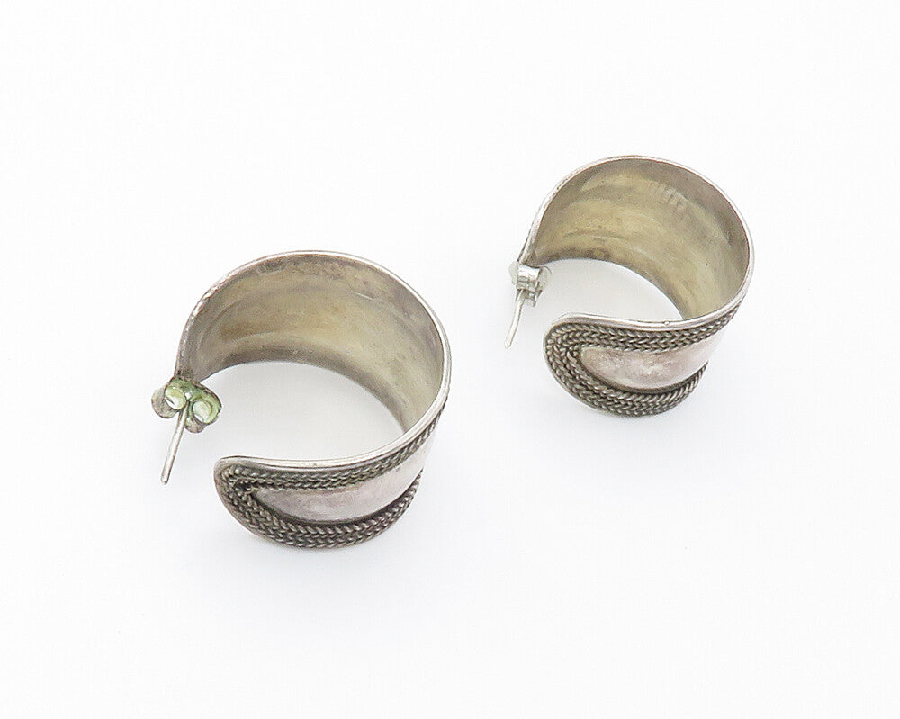 925 Sterling Silver  Vintage Dark Tone Wheat Trim JHoop Earrings  EG7362