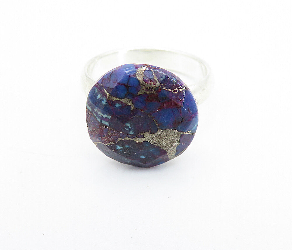 925 Sterling Silver  Faceted Purple Jasper Shiny Cocktail Ring Sz 7  RG8048