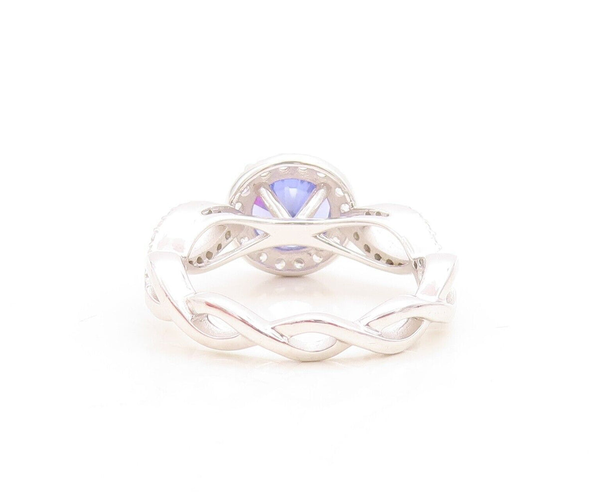 925 Sterling Silver Vintage Ring Round Sapphire Designer CZ Inlay  Sz 7  RG30110