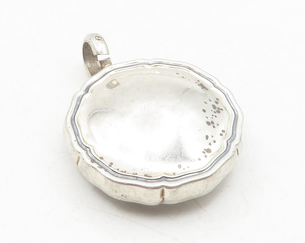 925 Sterling Silver  Vintage Shiny Smooth Hollow Round Drop Pendant  PT9699