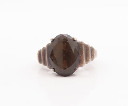 925 Sterling Silver Vintage Ring Step Carved Neck Oval Cut Onyx  Sz 7  RG28719