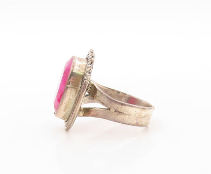 925 Sterling Silver Vintage Ring Oval Cabochon Pink Gemstone  Sz 8.5  RG30569