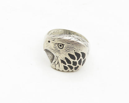 SOUTHWESTERN 925 Silver Vintage Black Onyx Eagle Band Ring Sz 8.5 RG17576