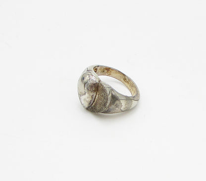 925 Sterling Silver  Vintage Dark Tone Love Heart Band Ring Sz 8  RG3303