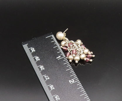 925 Sterling Silver  Vintage Beaded Cluster Chain Dangle Earrings  EG11713