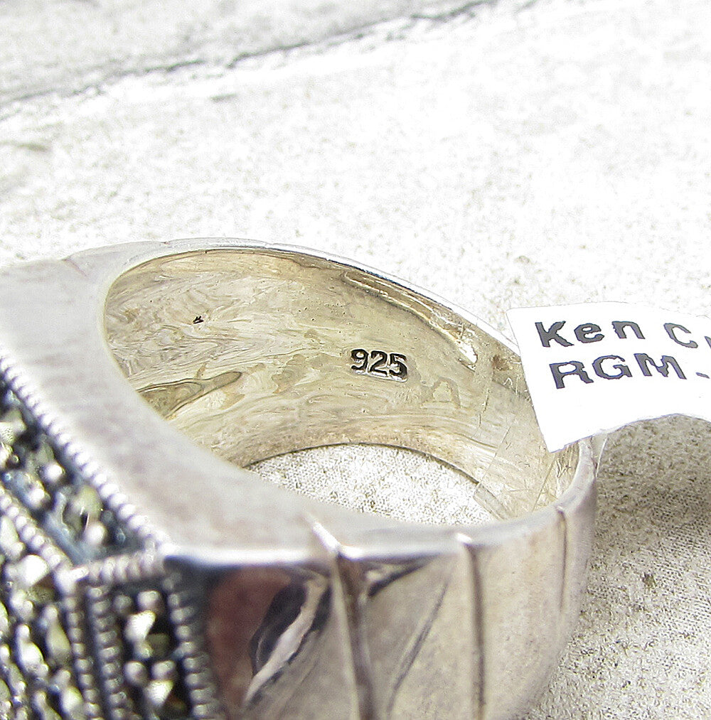 925 Sterling Silver  Marcasite Hexagon Cluster Ring Sz 6.5  RG1555