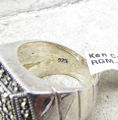 925 Sterling Silver  Marcasite Hexagon Cluster Ring Sz 6.5  RG1555