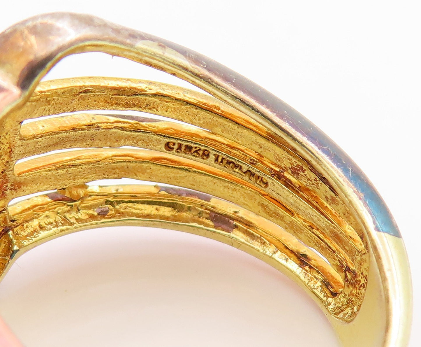 925 Sterling Silver Vintage Ring Gold Plated CZ  Wavy Line Cut Out  Sz 7 RG33512