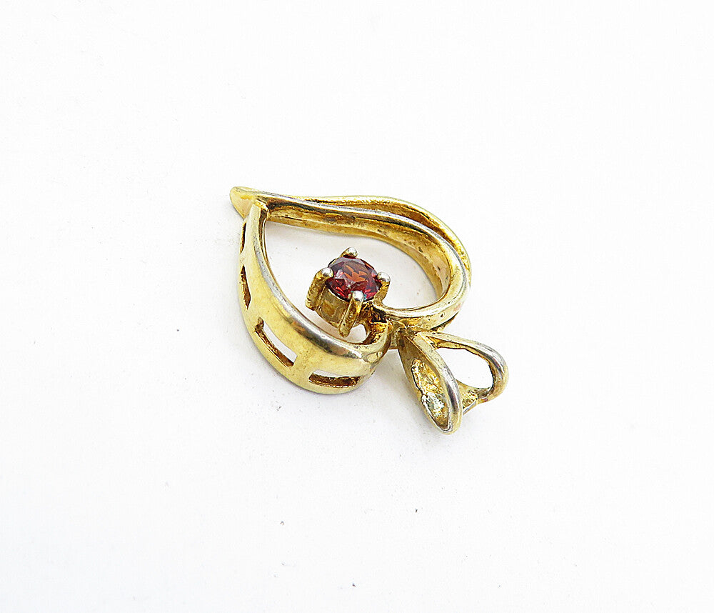 ROSS SIMON 925 Silver  Red Topaz Gold Plated Open Love Heart Pendant  PT3397