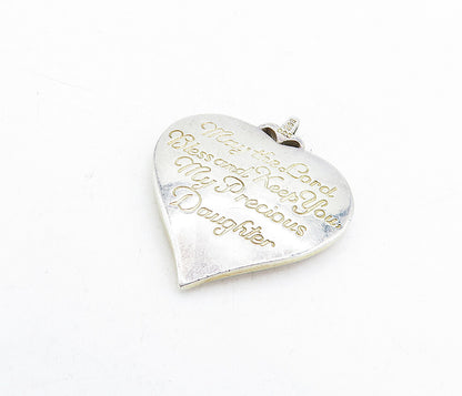 925 Silver  Vintage Sapphire & Genuine Diamond Cross Heart Pendant  PT3679