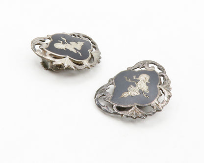 SIAM 925 Sterling Silver  Vintage Enamel Dancer Non Pierce Earrings  EG6951
