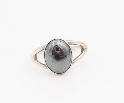 925 Sterling Silver Vintage Ring Minimalist Hematite Split Band  Sz 5  RG34814