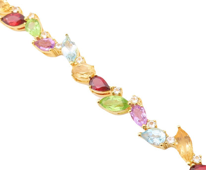 925 Sterling Silver Vintage Bracelet Gold Plated Multi Shape Gemstones  BT10775