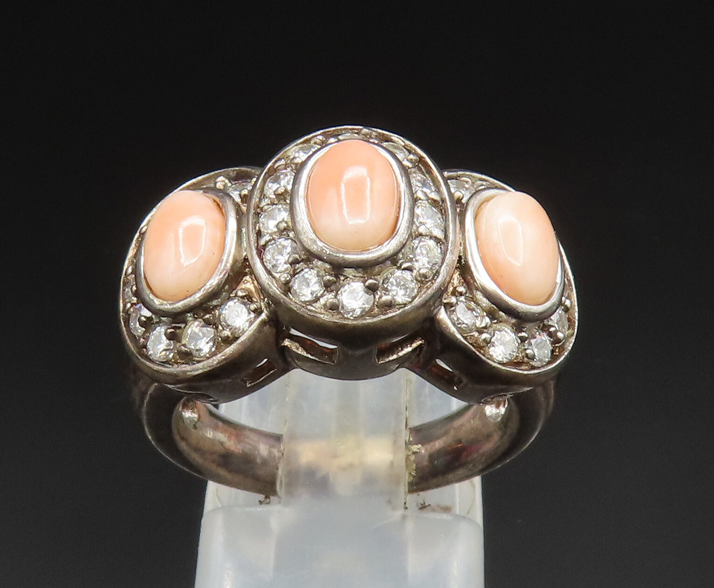 ESPO 925 Silver Vintage Rhodochrosite & Cubic Zirconia Ring Sz 6 RG24739