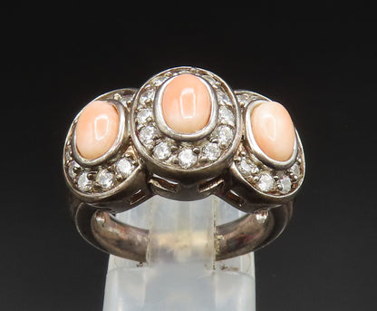 ESPO 925 Silver Vintage Rhodochrosite & Cubic Zirconia Ring Sz 6 RG24739