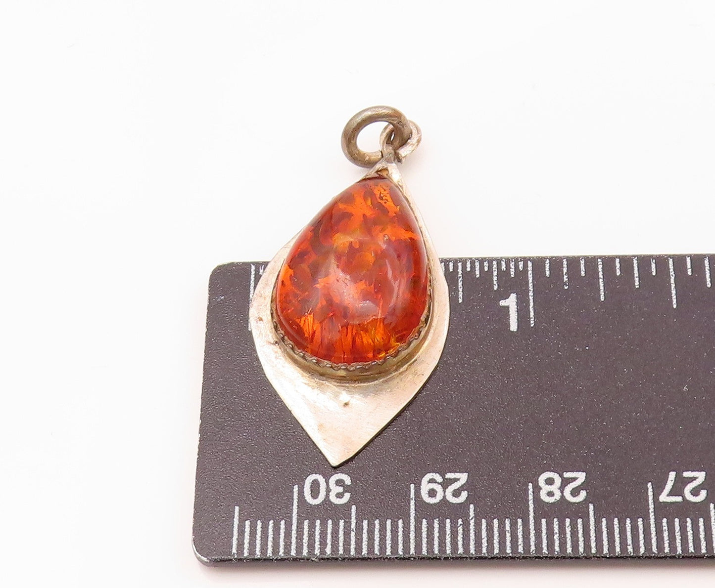 DESIGNER 925 Sterling Silver Vintage Pear Shape Baltic Amber Pendant PT21037