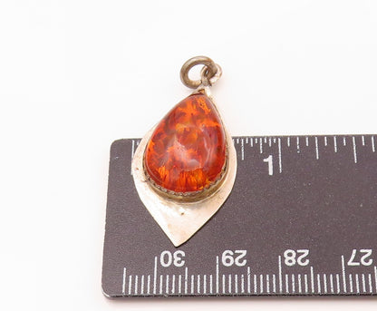DESIGNER 925 Sterling Silver Vintage Pear Shape Baltic Amber Pendant PT21037