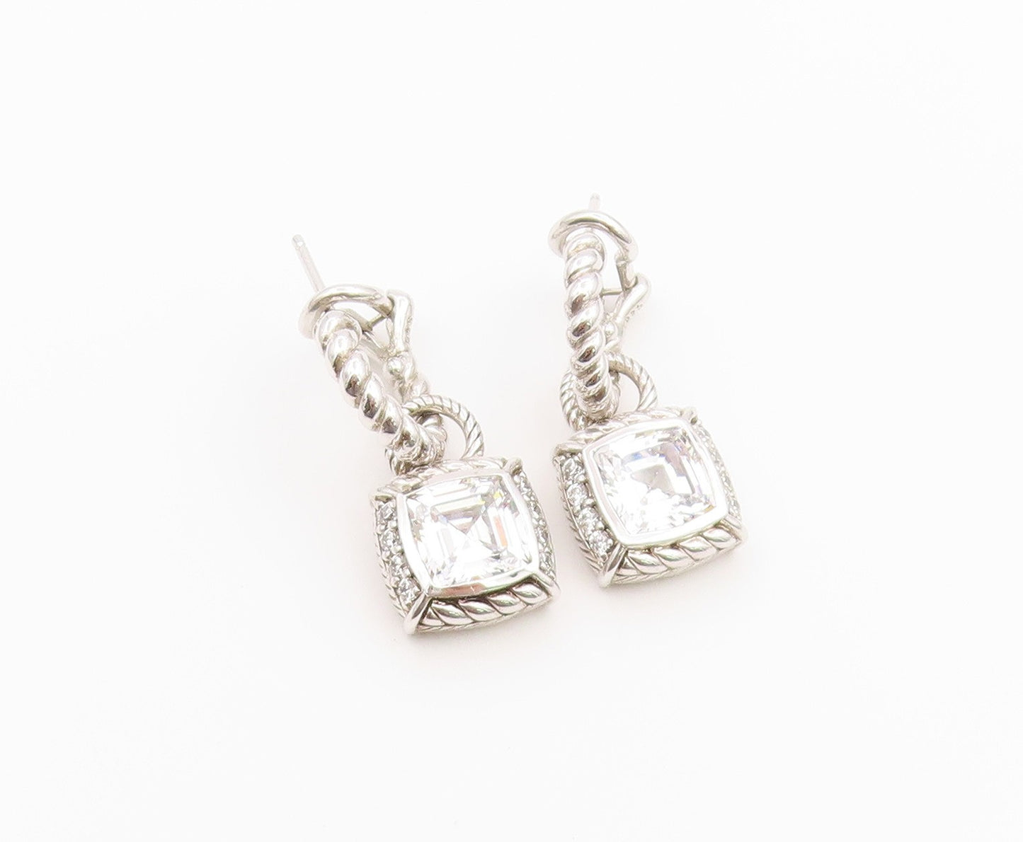 925 Sterling Silver Vintage Earrings JUDITH RIPKA CZ Twisted Rope Drop  EG14493