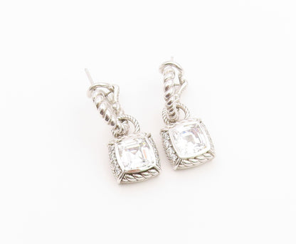 925 Sterling Silver Vintage Earrings JUDITH RIPKA CZ Twisted Rope Drop  EG14493