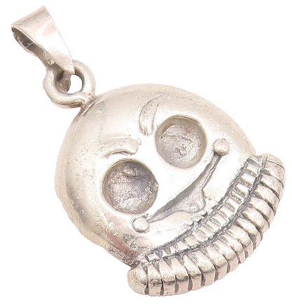 925 Sterling Silver Vintage Pendant Solid Carved Scary Halloween Skull  PT22674