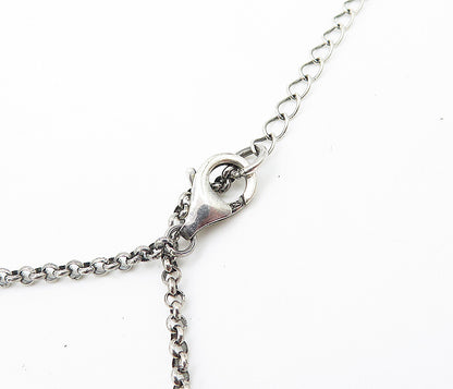 BERIA 925 Silver  Vintage Blue Druzy Stone Floral Swirl Chain Necklace  NE1324