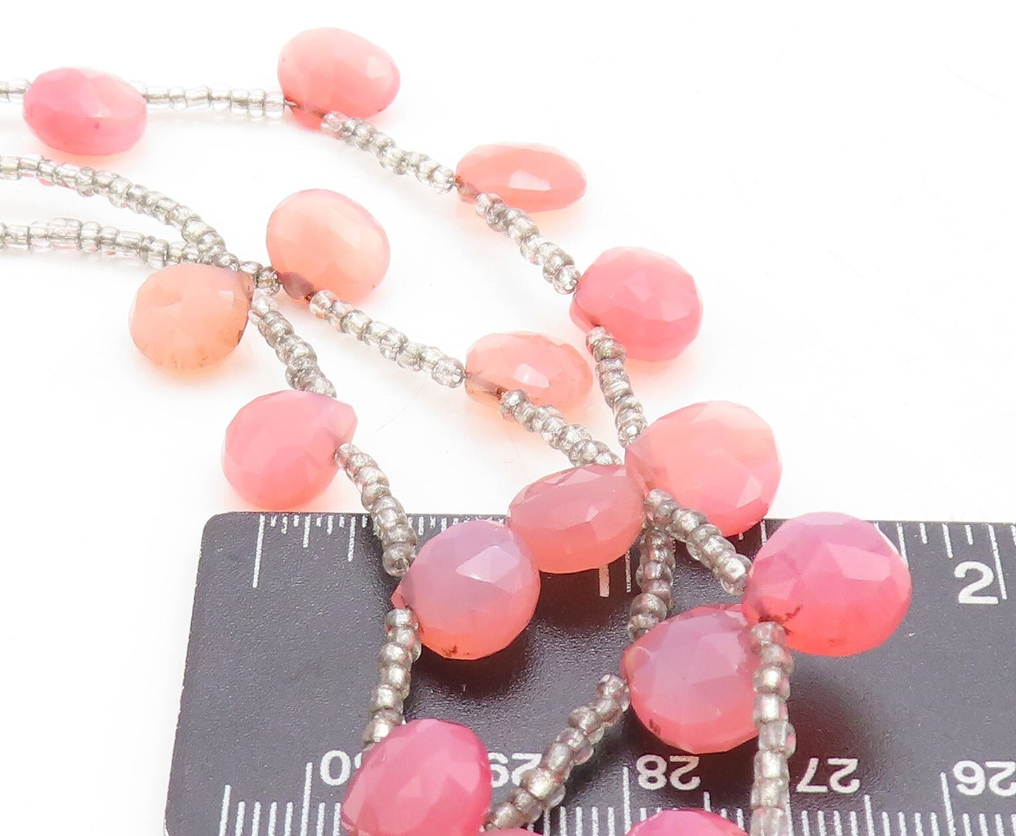 925 Sterling Silver  Vintage Faceted Pink Chalcedony Chain Necklace  NE1161