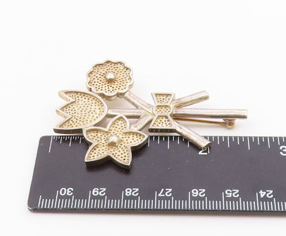 NANCY & RISE 925 Silver  Vintage Modernist Flower Bunch Brooch Pin  BP6678