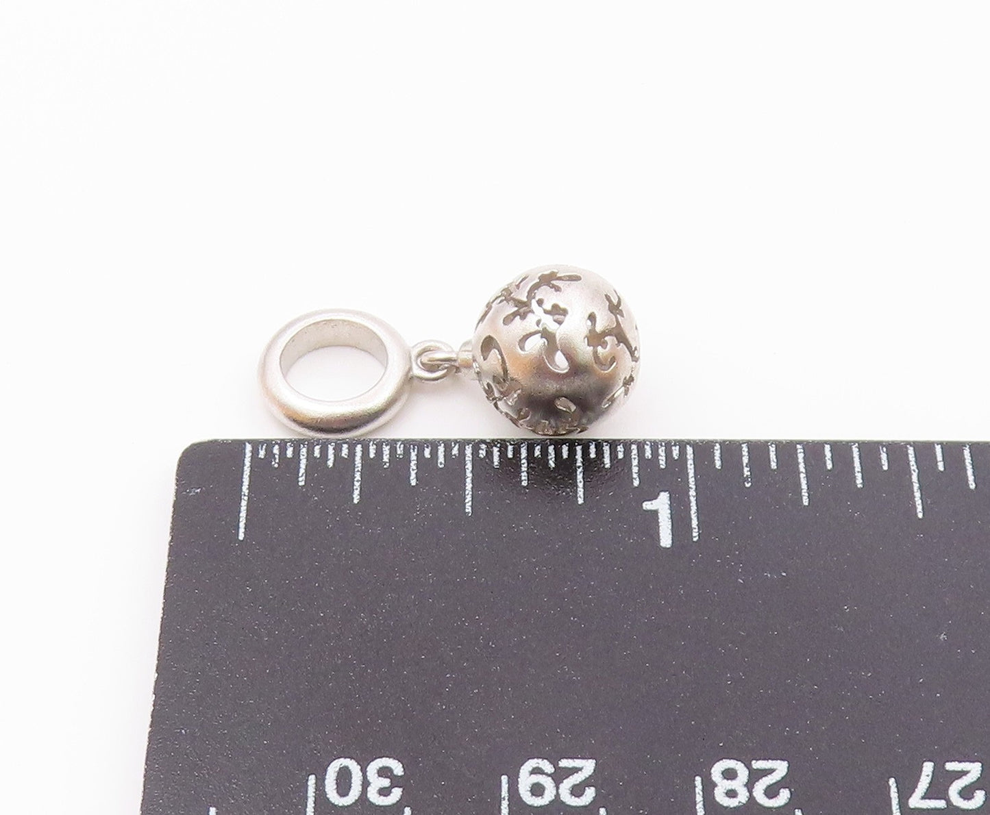 925 Sterling Silver Vintage Swirl Cutout Sphere Ornament Charm Pendant PT20659