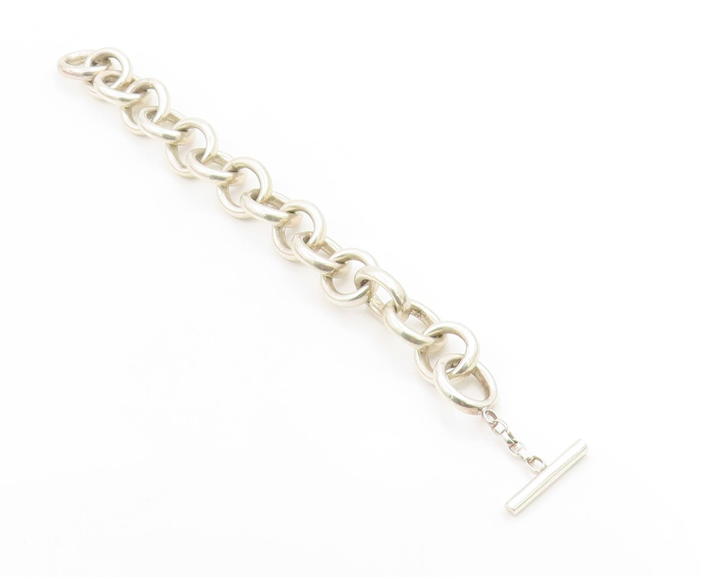 925 Sterling Silver Vintage Bracelet Geometric Interlocking Circle Link  BT12073