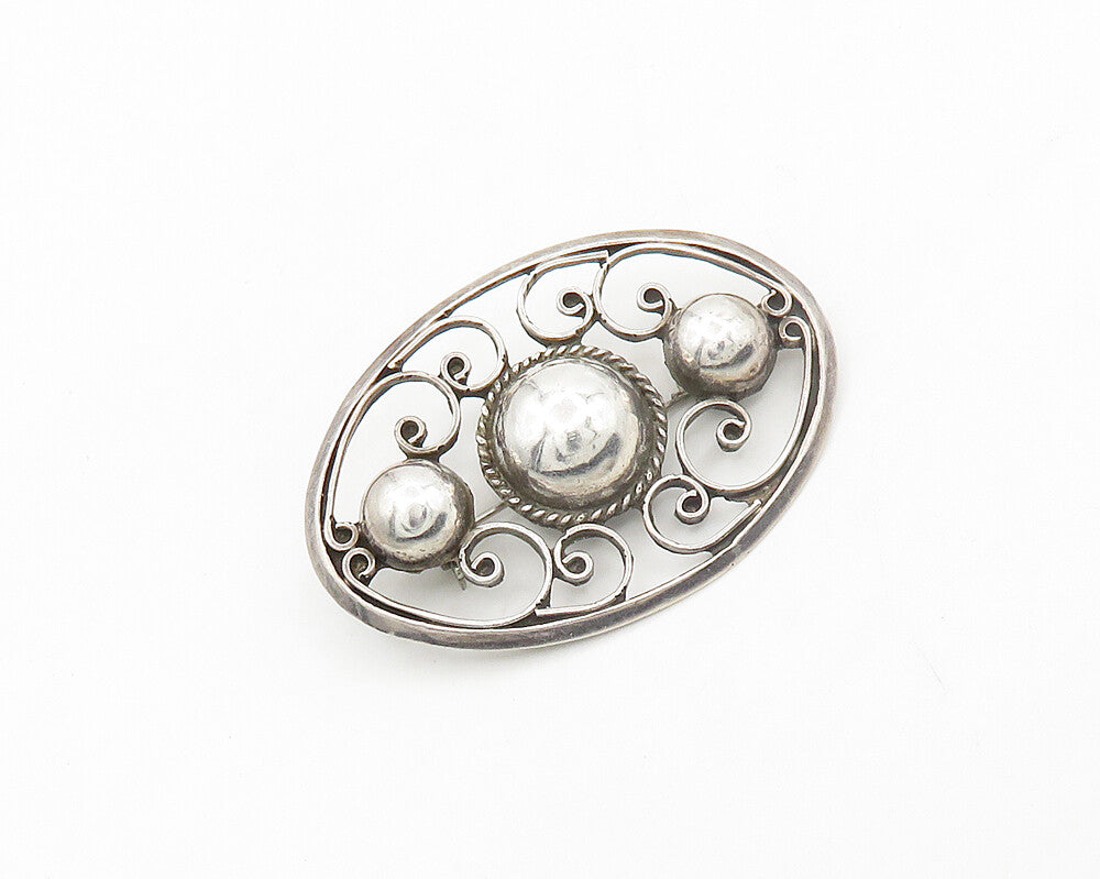 MEXICO 925 Silver  Vintage Antique Shiny Swirl Twist Dome Brooch Pin  BP7637