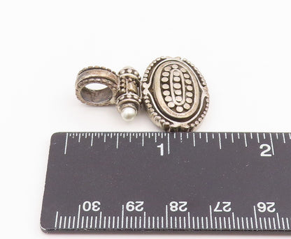 925 Sterling Silver Vintage Pendant Double Pearl Designer Beaded Charm  PT25952