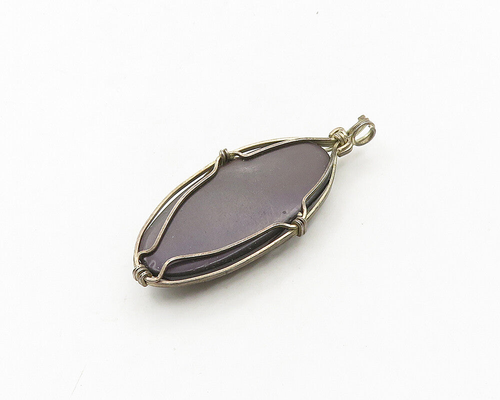 925 Sterling Silver  Vintage Cabochon Cut Dark Stone Oval Pendant  PT15164