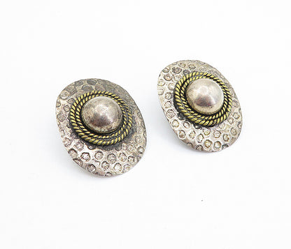 MEXICO 925 Silver  Vintage Two Tone Rope Twist Dome Drop Earrings  EG2878