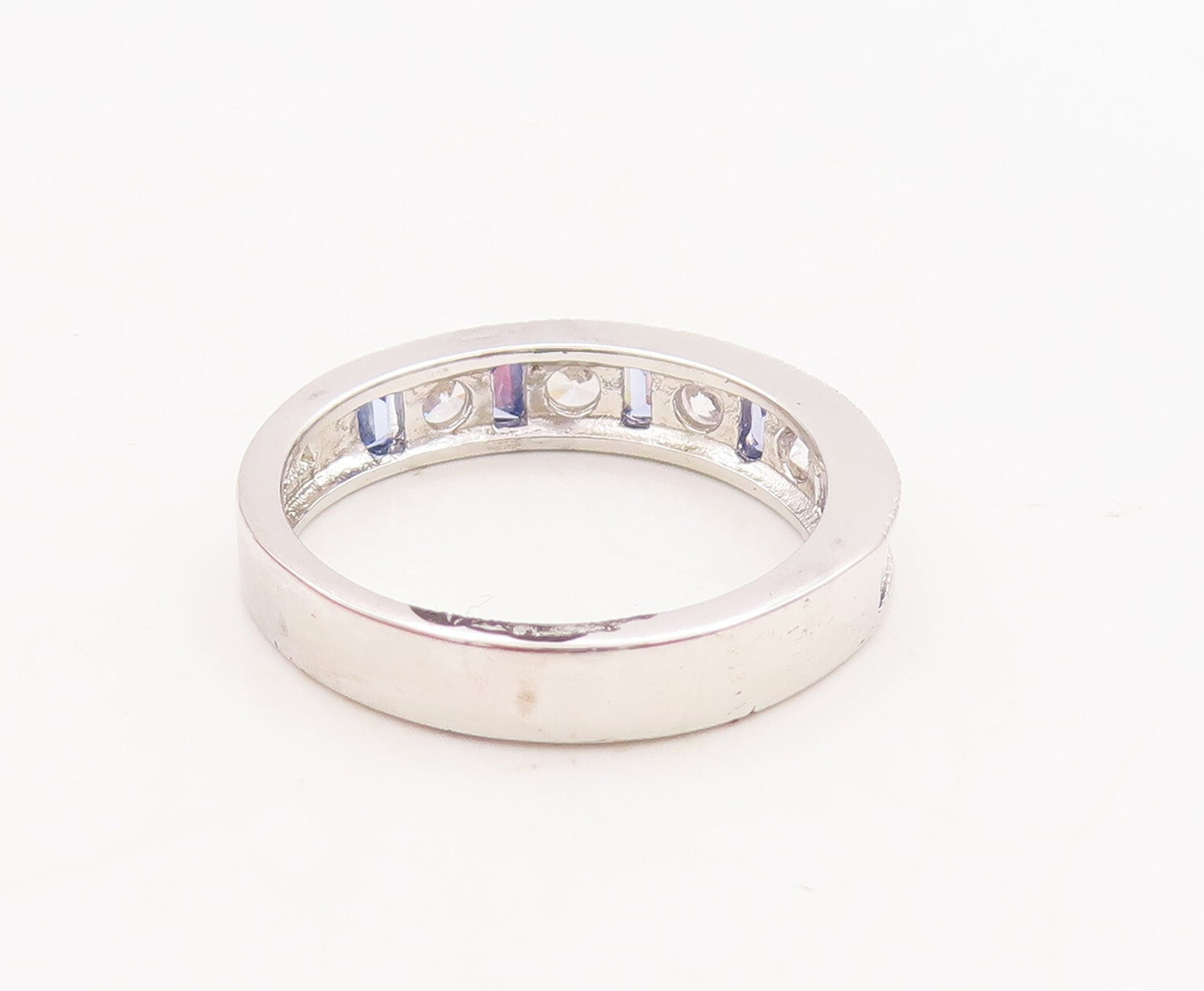 925 Sterling Silver Vintage Ring Rectangle Tanzanite Round CZ Band Sz 7 RG29221