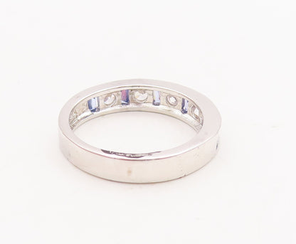 925 Sterling Silver Vintage Ring Rectangle Tanzanite Round CZ Band Sz 7 RG29221