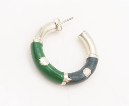 925 Sterling Silver  Vintage Solid 2 Tone Enamel Hoop Earrings  EG12607