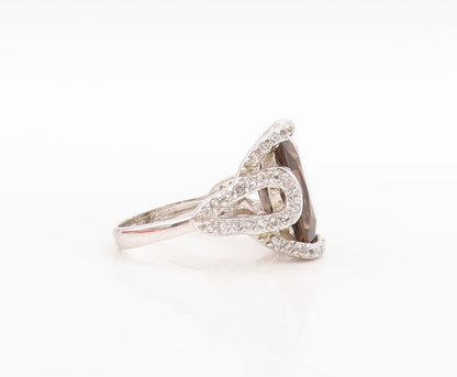 925 Sterling Silver Vintage Ring Designer Smoky Quartz & Topaz  Sz 7.5  RG29710
