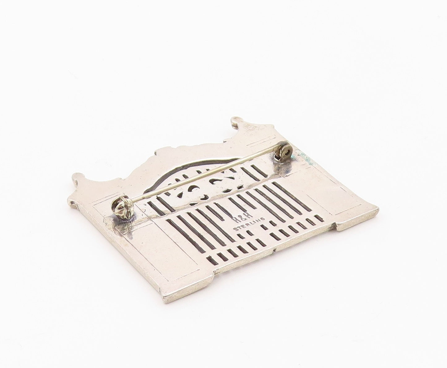 925 Sterling Silver Vintage Brooch Pin HAND & HAMMER Gate With Cross  BP12539