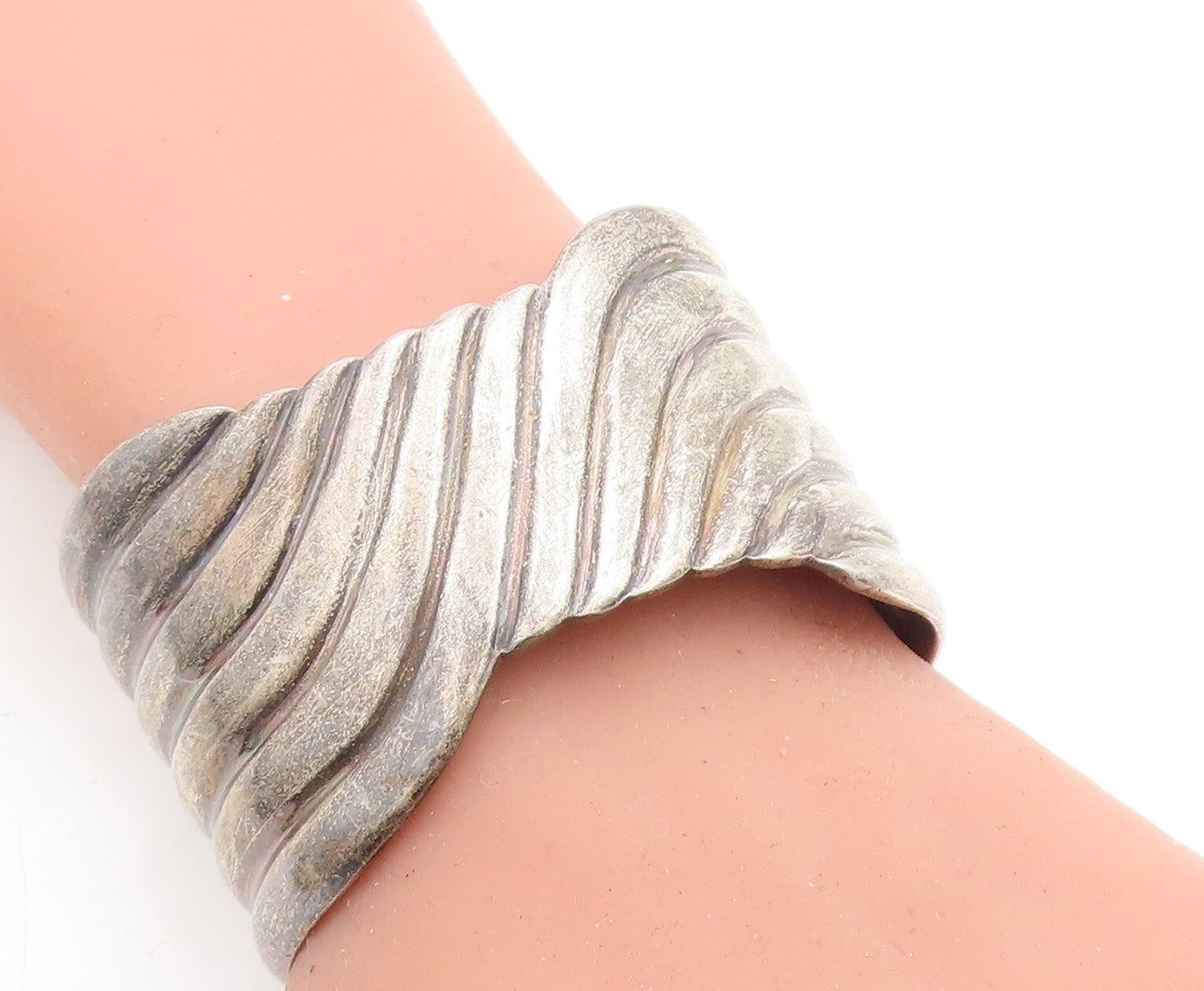 ZINA 925 Sterling Silver  Vintage Large Dark Tone Swirl Cuff Bracelet  BT1828