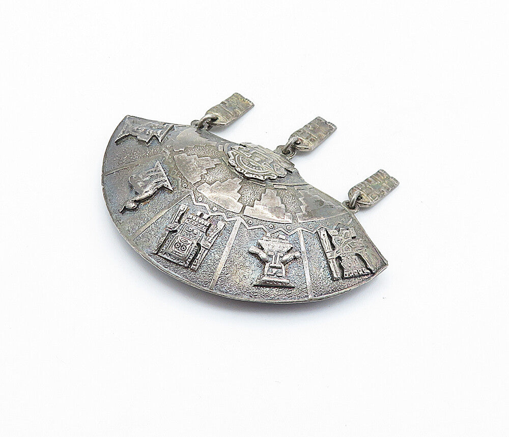 925 Sterling Silver  Vintage Antique Dangling Statues Alpaca Brooch Pin BP2141