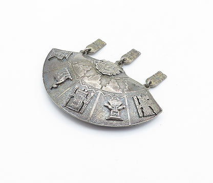 925 Sterling Silver  Vintage Antique Dangling Statues Alpaca Brooch Pin BP2141