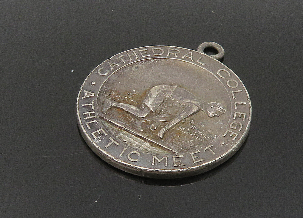 925 Sterling Silver  Vintage Antique Cathedral College Medal Pendant  PT18897