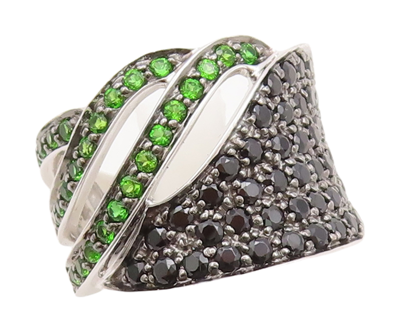 925 Sterling Silver Vintage Ring Designer Green CZ & Spinel Inlay  Sz 6 RG29563